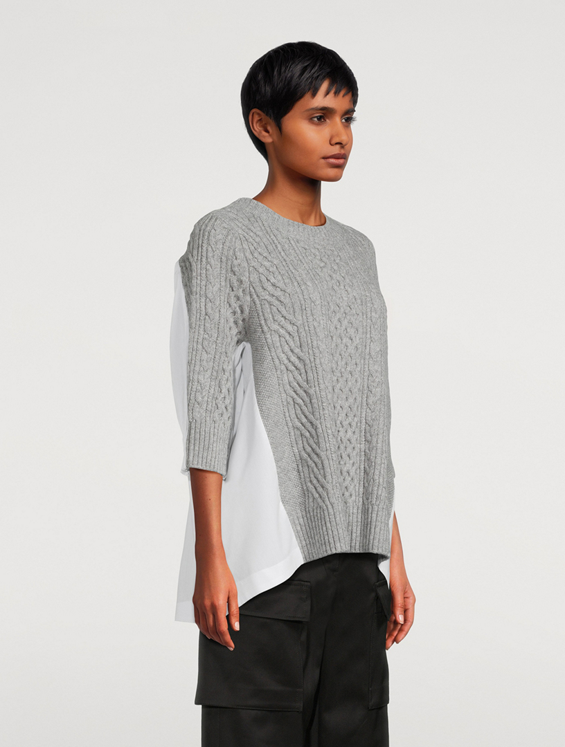 SACAI Cable-Knit x Shirting Sweater | Holt Renfrew