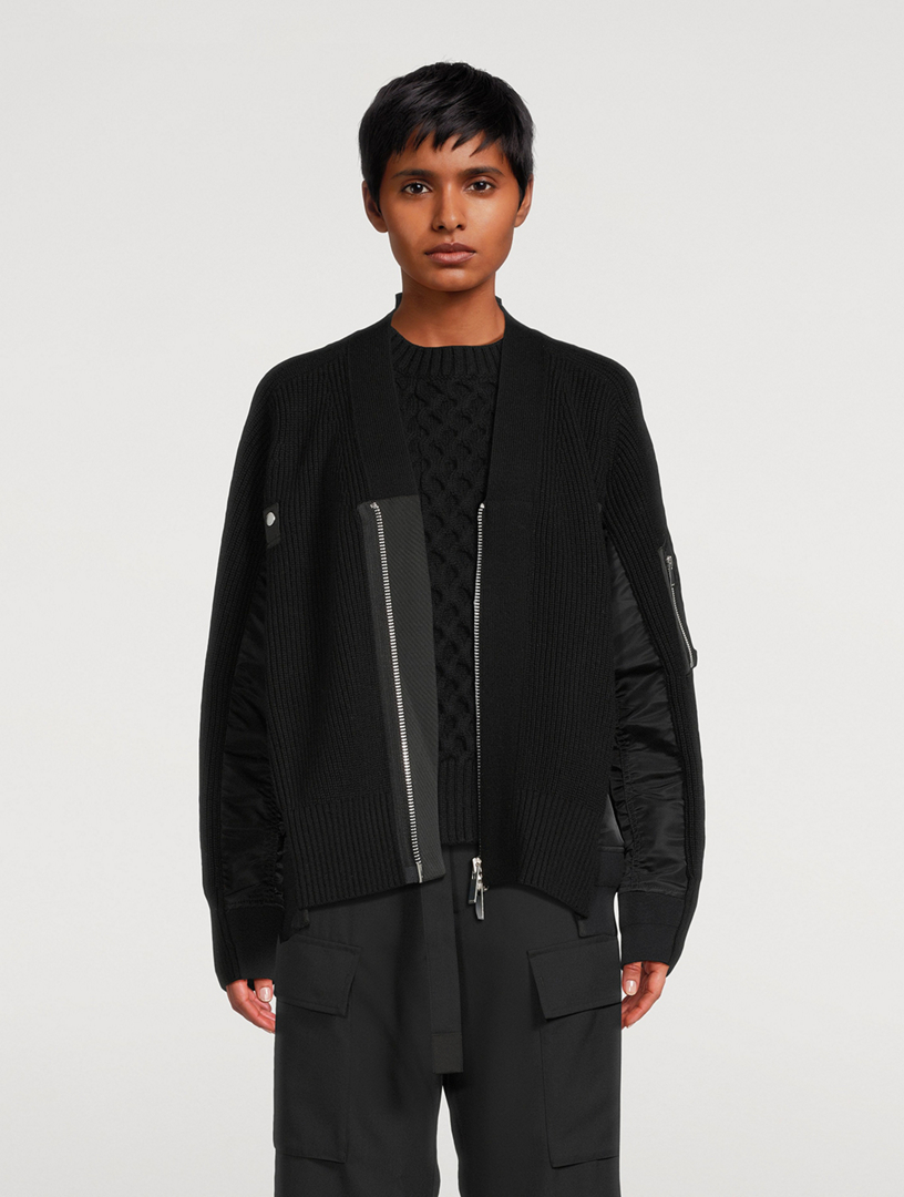 SACAI Nylon Twill x Wool Cardigan | Holt Renfrew