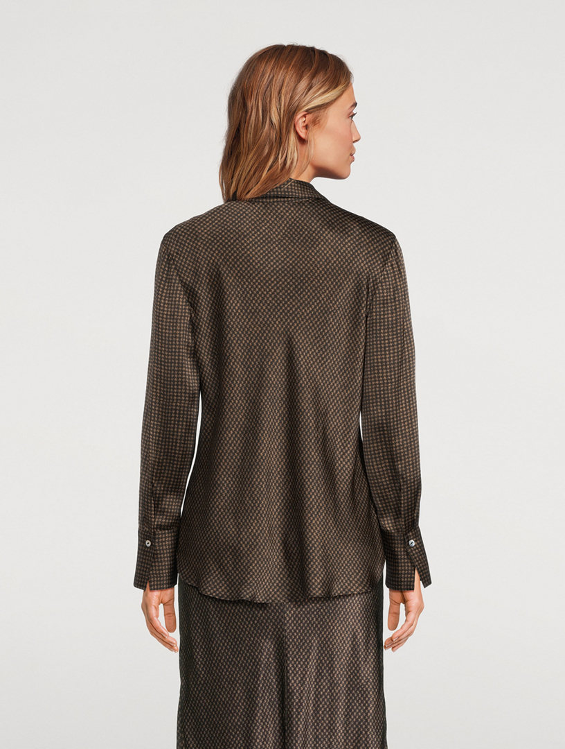 Bias Silk Shirt Houndstooth Print