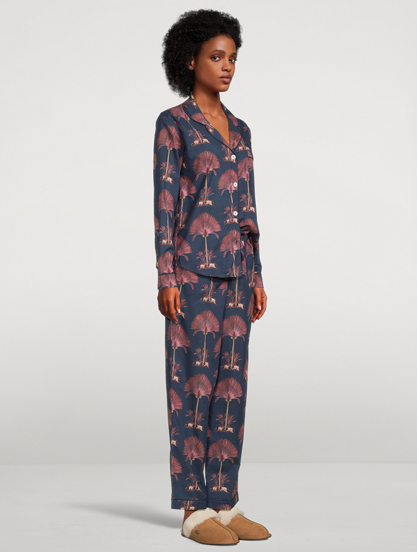 DESMOND DEMPSEY Long Cotton Pajama Set In Ravenala Print Holt Renfrew