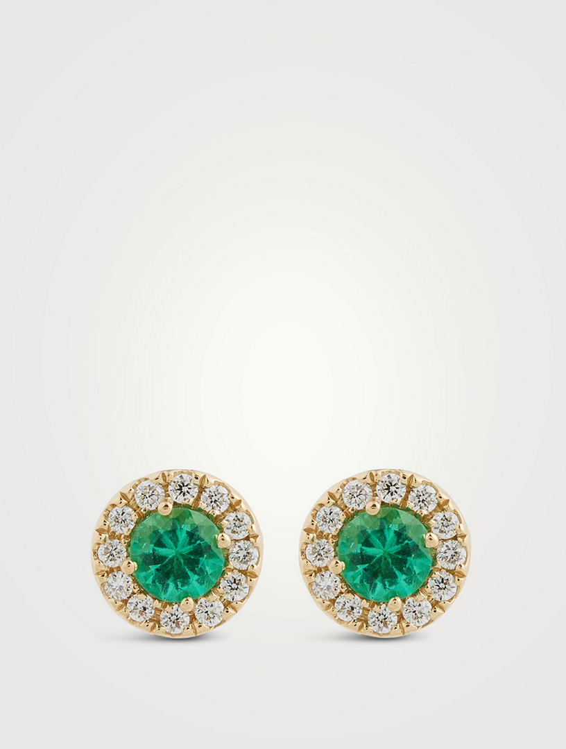 SUZANNE KALAN 18K Gold Emerald Stud Earrings With Diamonds Holt