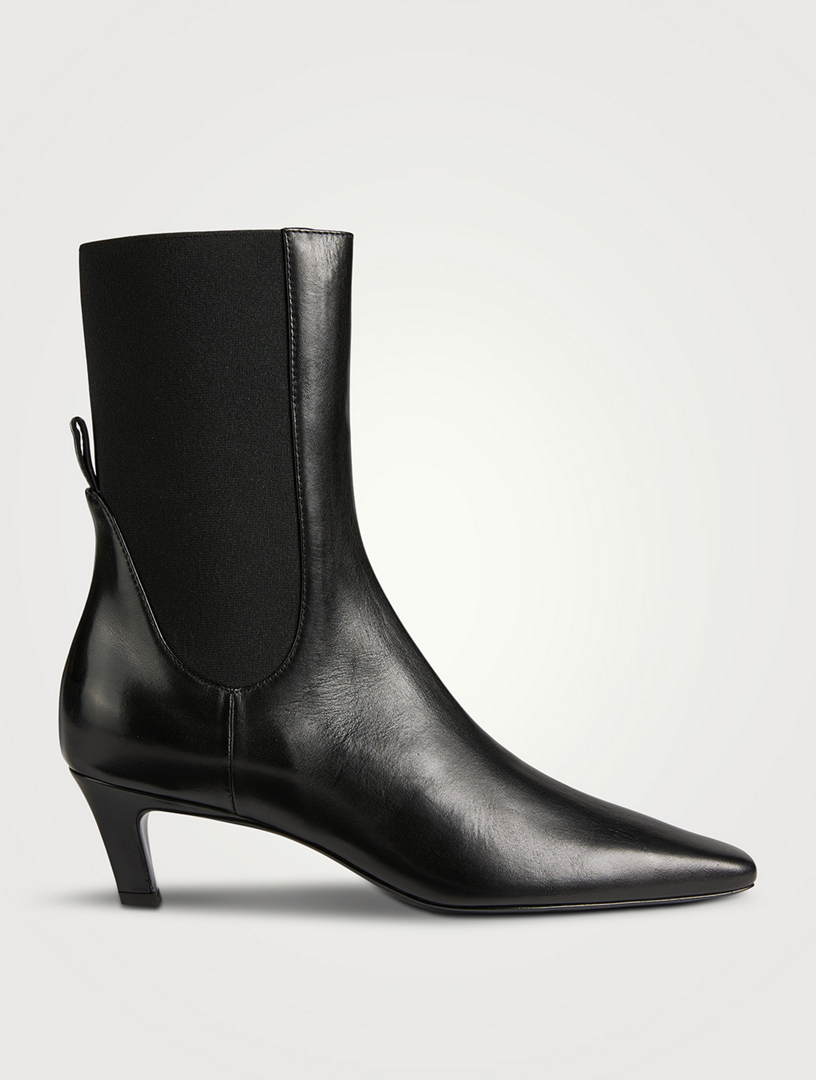 Black pointed leather booties best sale