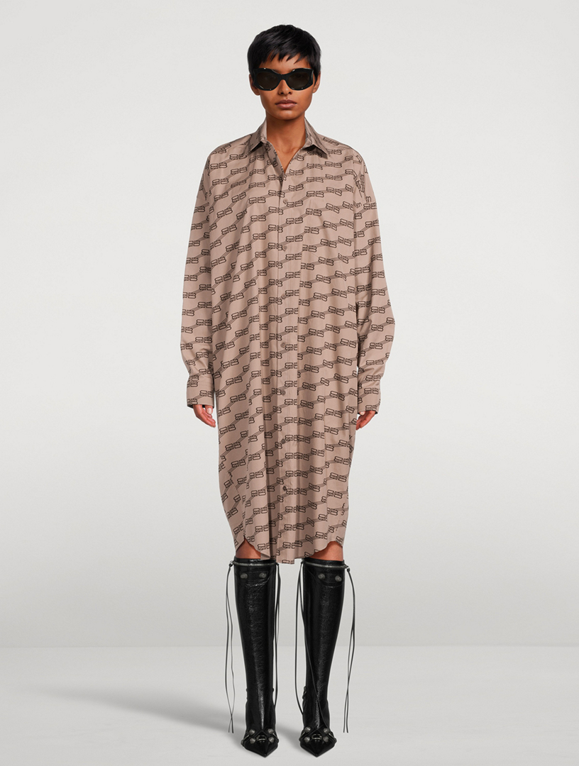 BALENCIAGA Poplin Shirt Dress In BB Monogram Print | Holt Renfrew