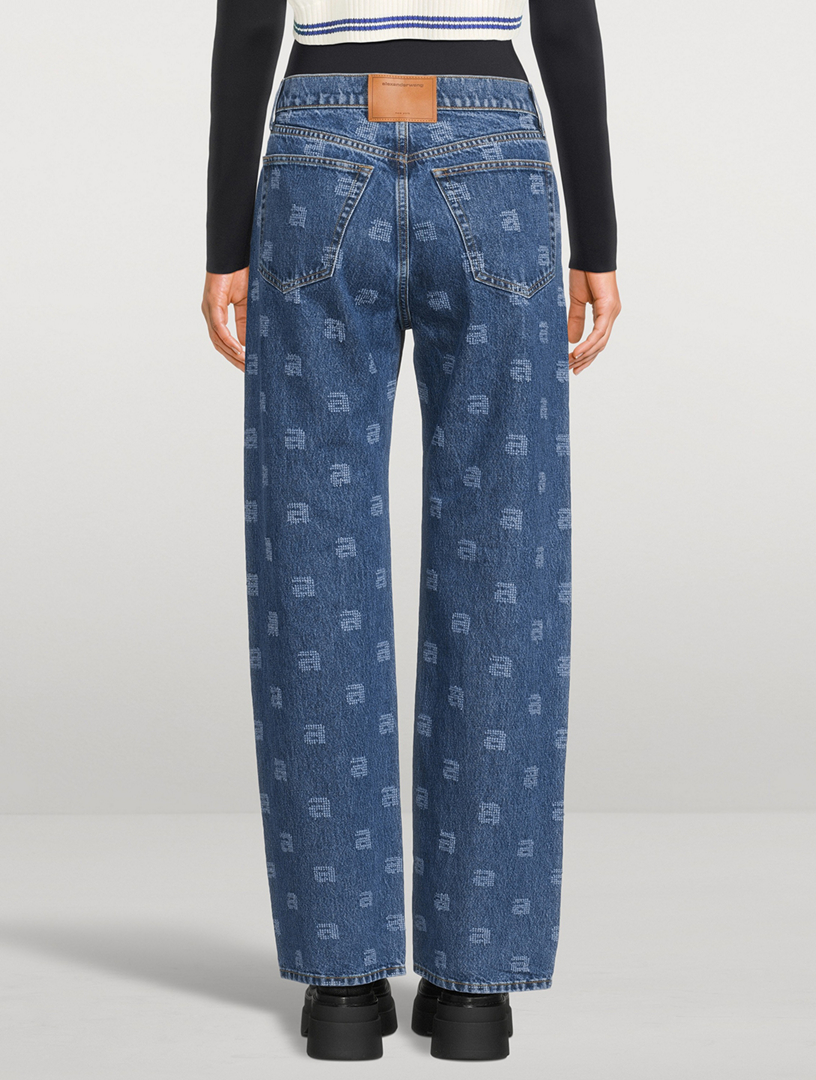 EZ Straight-Leg Jeans Monogram Print