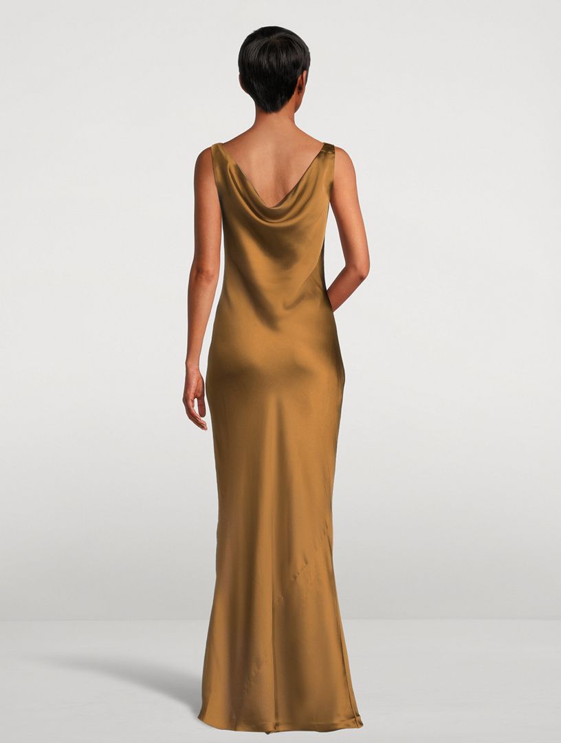 Norma Kamali Maria Sleeveless Cowl-Neck Satin Slip Gown