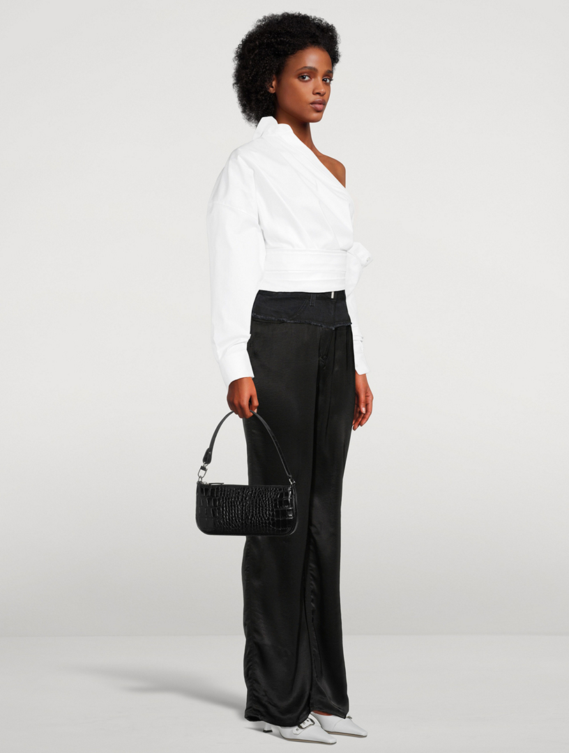 BY FAR Rachel Croco Embossed Leather Shoulder Bag | Holt Renfrew