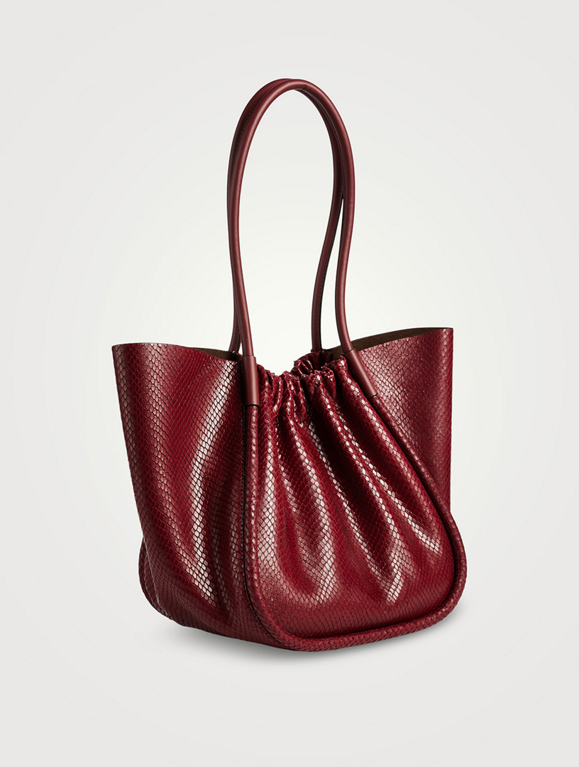 Large Ruched Python Embossed Leather Tote Bag