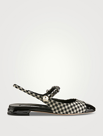 Gingham Mary Jane Flats With Pearl Chain Strap