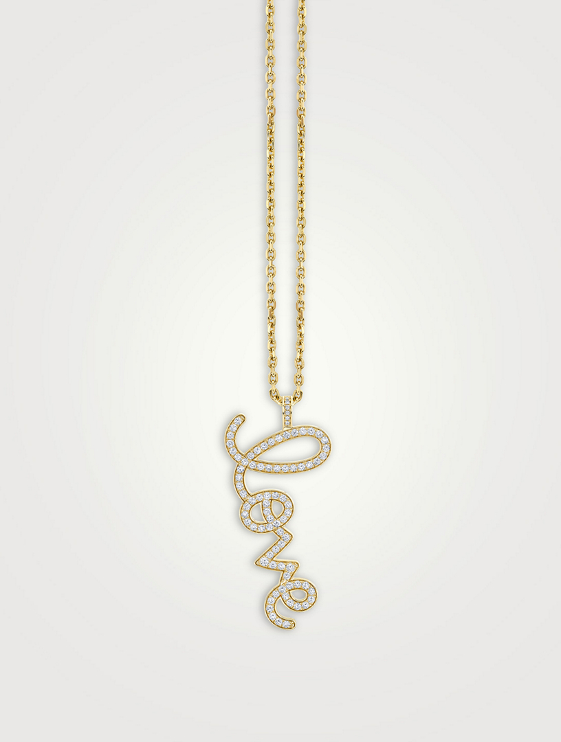 XL 14K Gold Love Script Necklace With Diamonds
