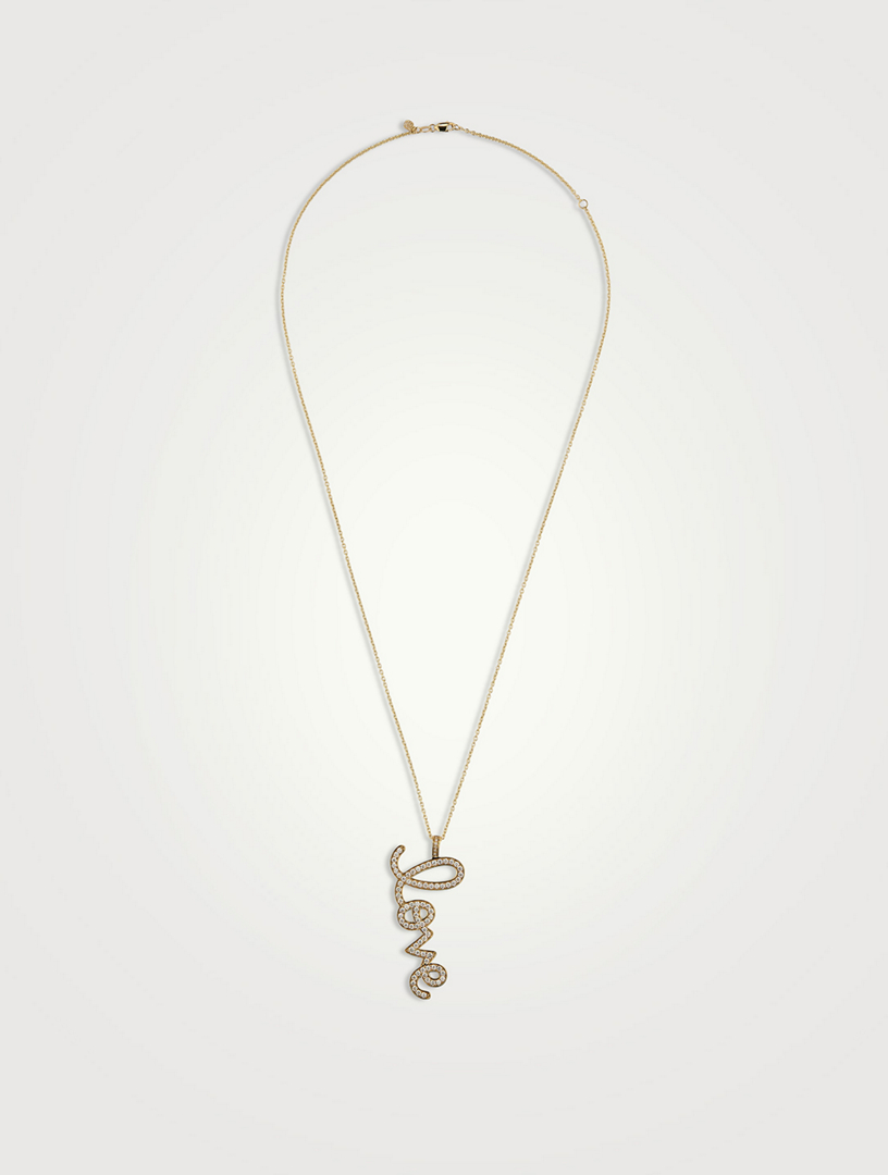 XL 14K Gold Love Script Necklace With Diamonds