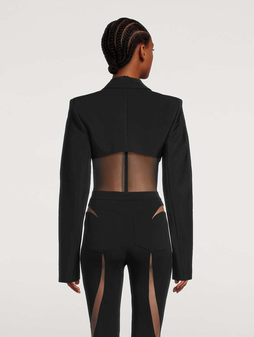 Mesh-trimmed bodysuit in black - Mugler