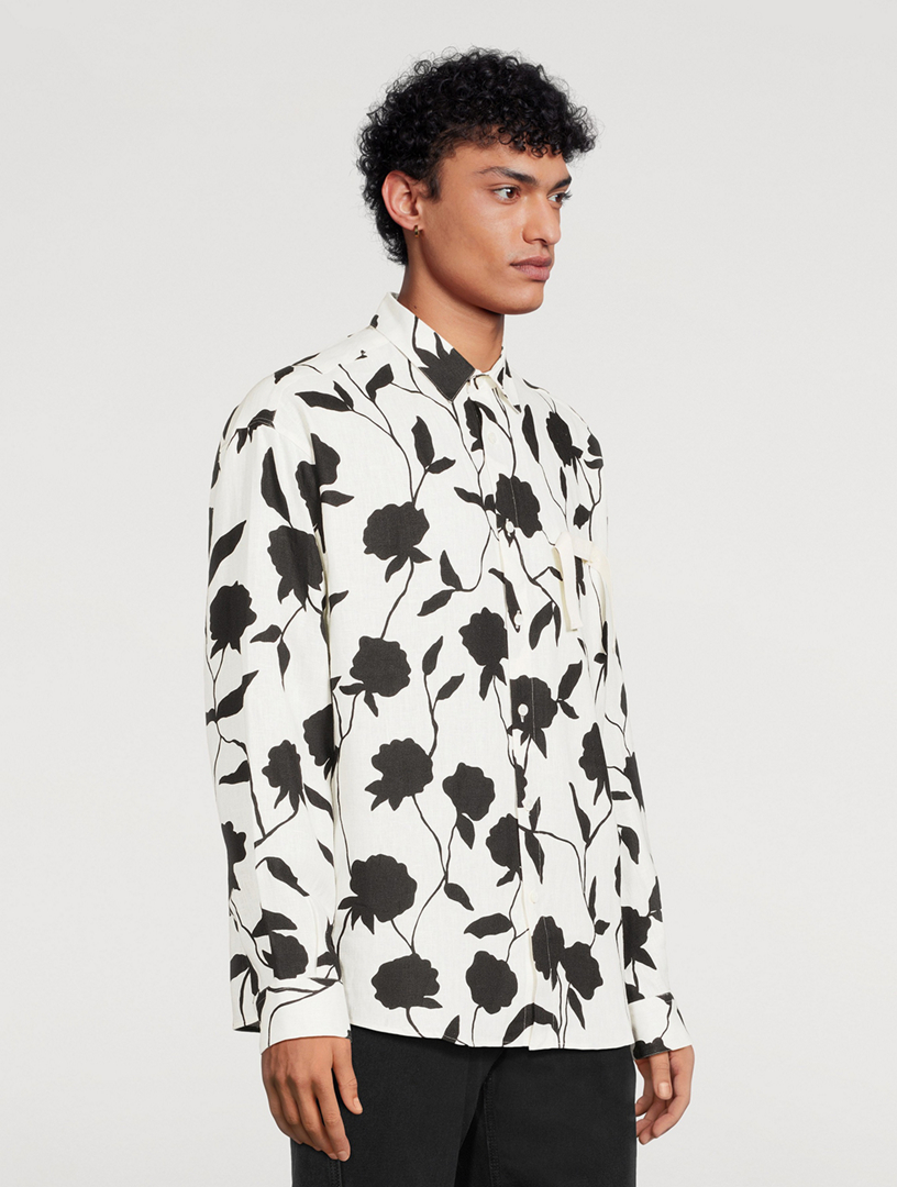 La Chemise Simon Linen Shirt Rose Print