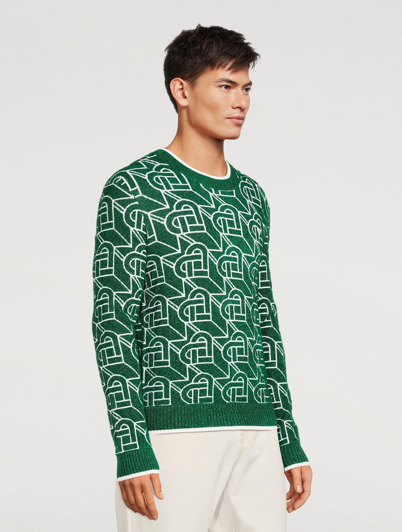 CASABLANCA Heart Monogram Knitted Jumper in Green for Men