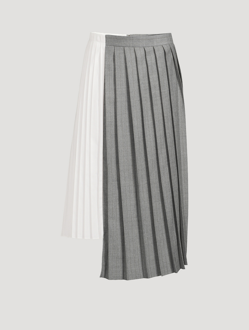 Mixed-Media Pleated Midi Skirt
