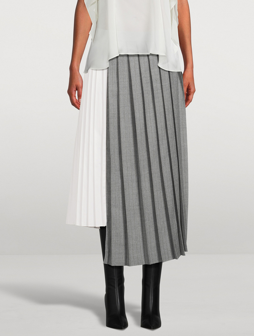 Mixed-Media Pleated Midi Skirt