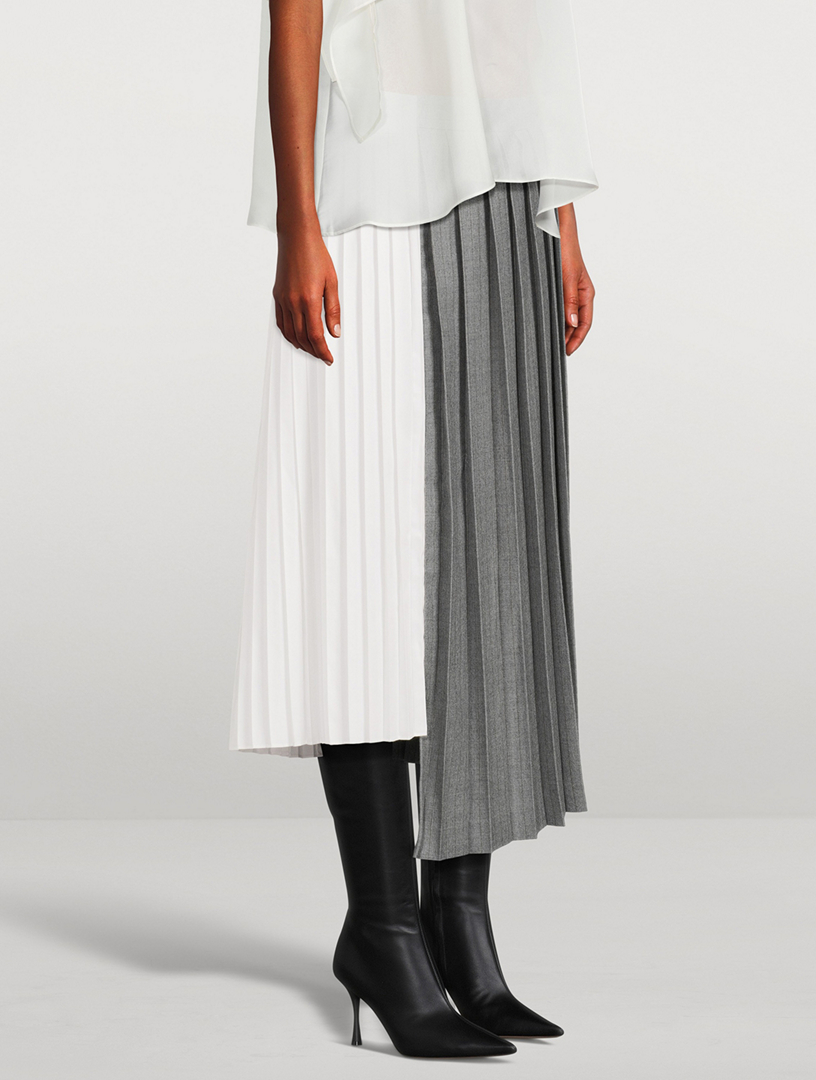 Mixed-Media Pleated Midi Skirt