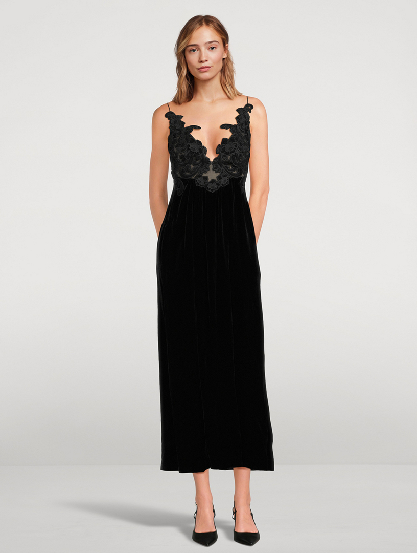 SAINT LAURENT Lace-trimmed velvet dress