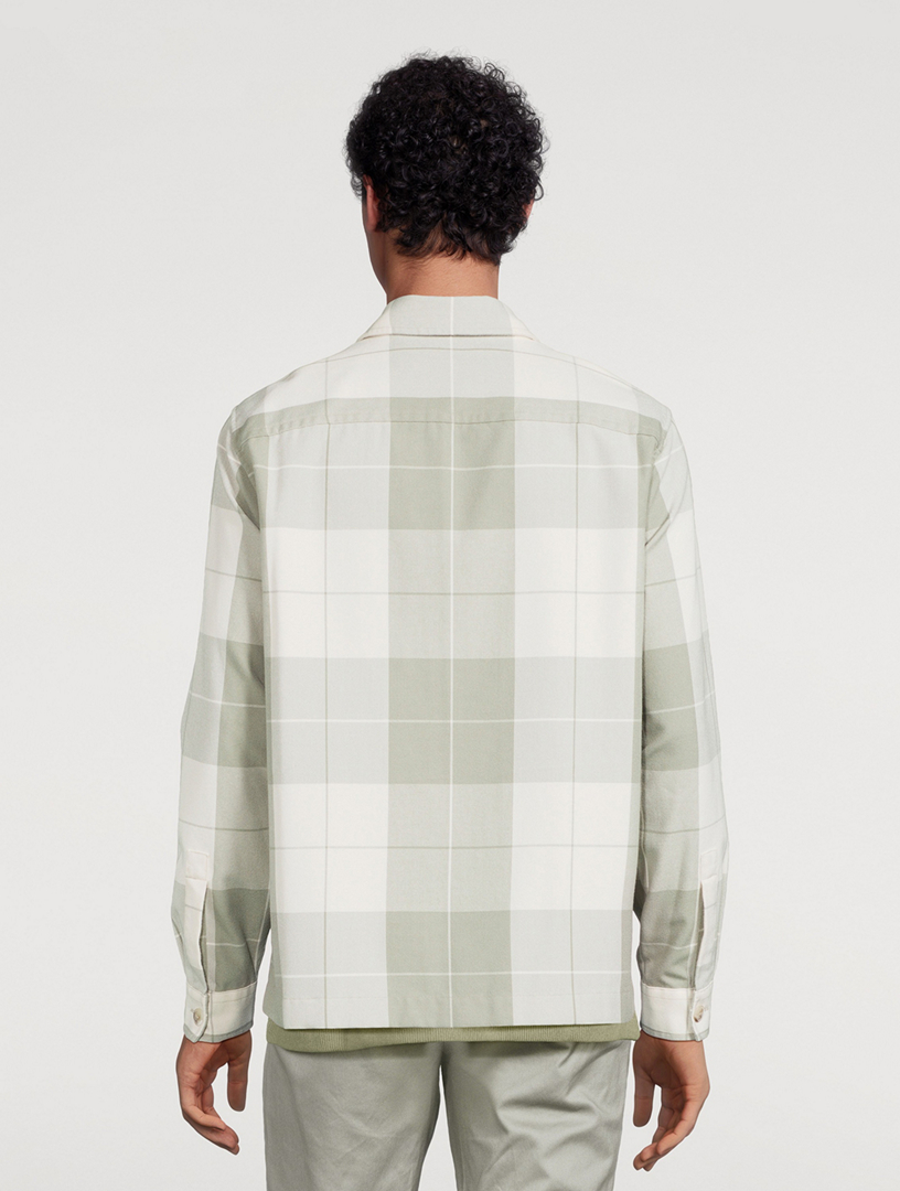 Button-Front Overshirt Plaid Print