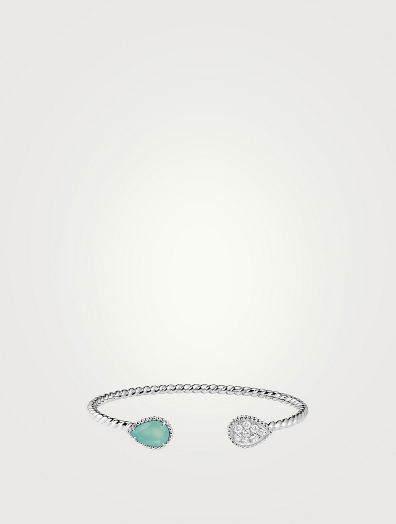 Serpent Bohème 18K White Gold Double Motif Bracelet With Aquaprase And Diamonds