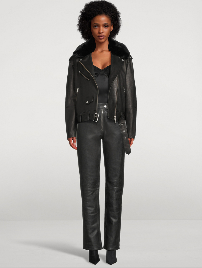 Maddox Faux Shearling-Trimmed Leather Jacket