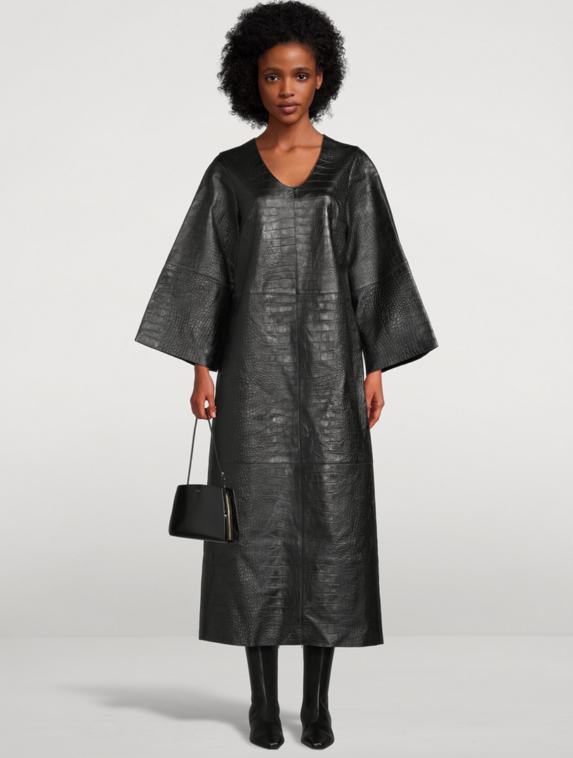 Cebello Croc Embossed Leather Midi Dress