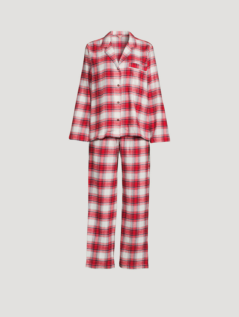 EBERJEY Flannel Long Pajama Set In Plaid Print