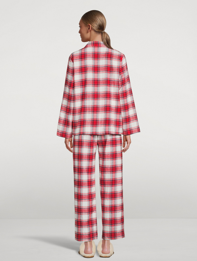 EBERJEY Flannel Long Pajama Set In Plaid Print