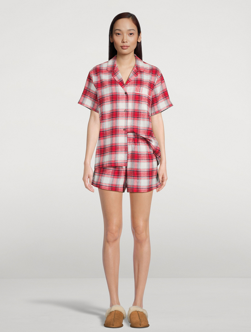 EBERJEY Flannel Short Pajama Set In Plaid Print