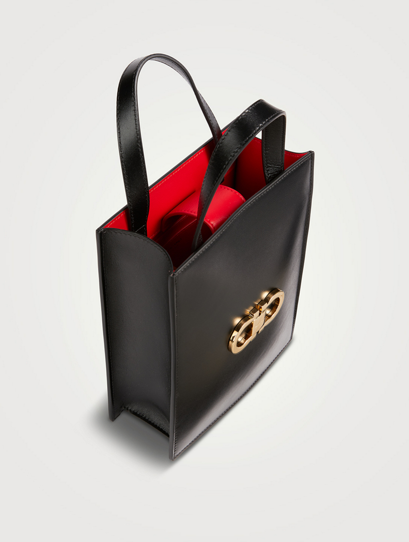 Mini Double Gancini Leather Tote Bag