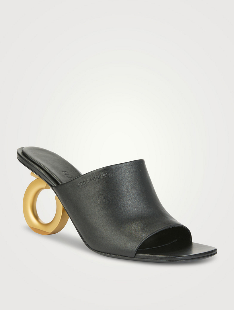 Sculpted-Heel Leather Mules