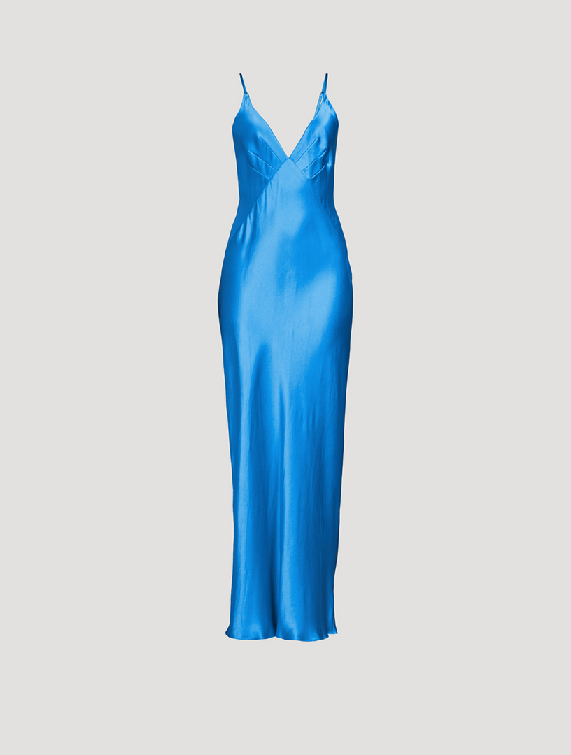 Ciel Silk One Shoulder Open Back Maxi Dress, Aqua, Dresses