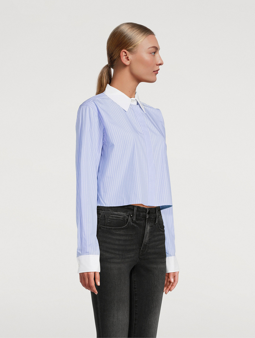 GOOD AMERICAN Cropped Poplin Shirt In Pinstripe Print | Holt Renfrew