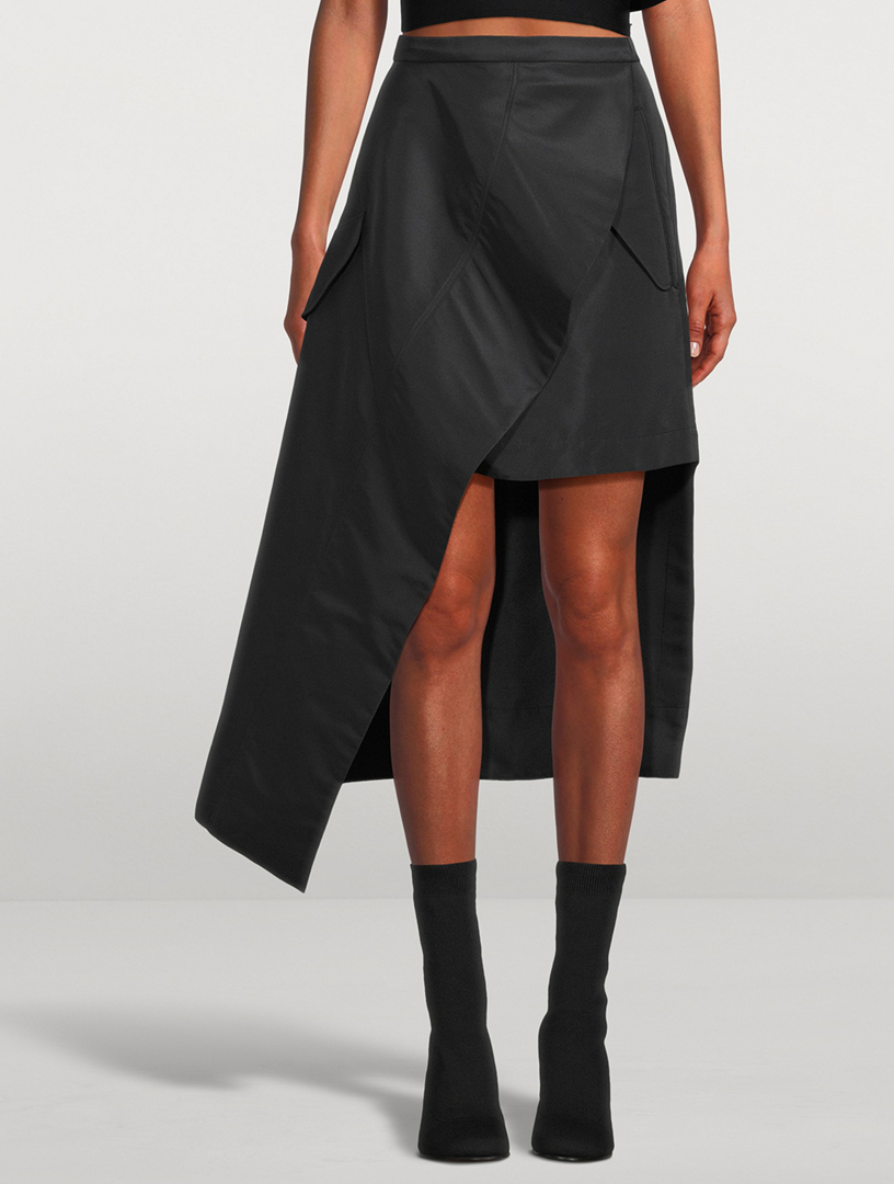 Asymmetric Faille Midi Skirt