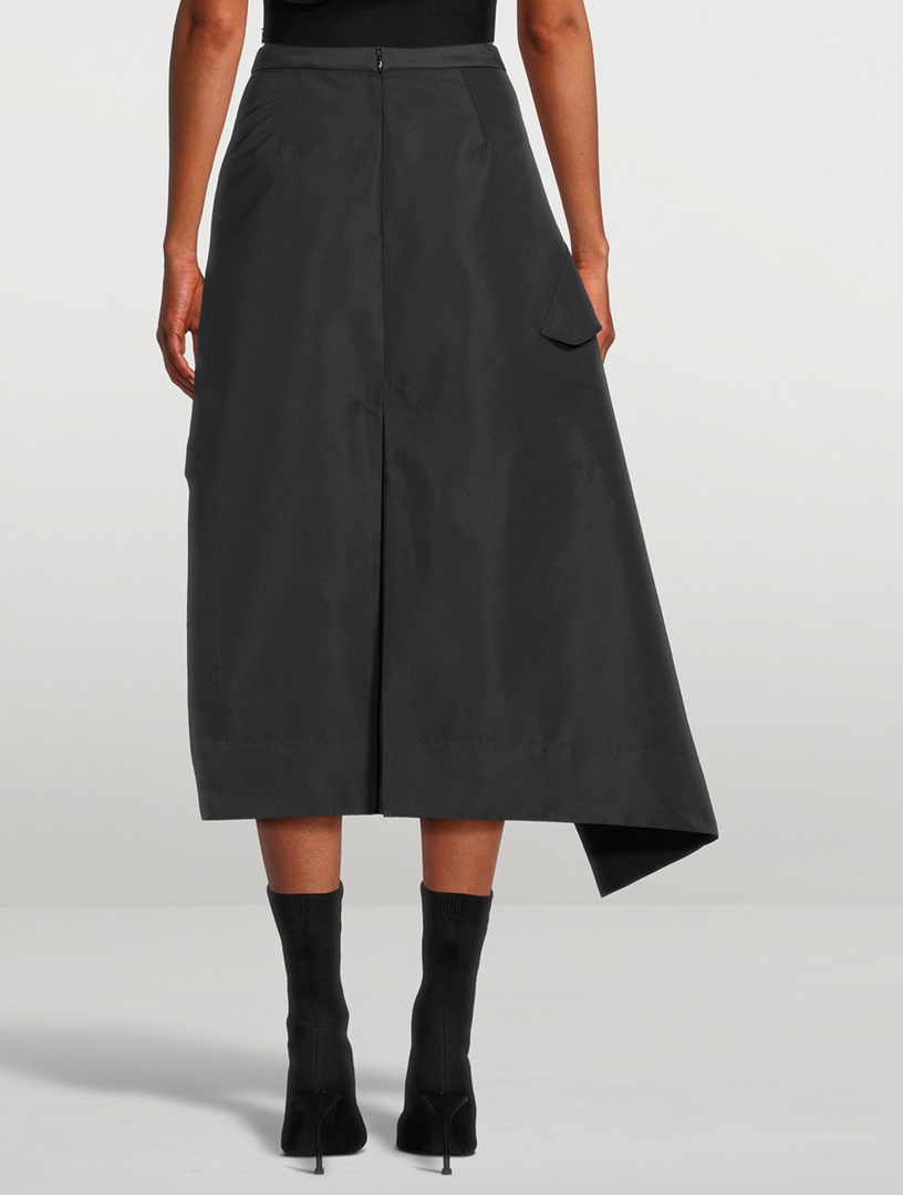 Asymmetric Faille Midi Skirt