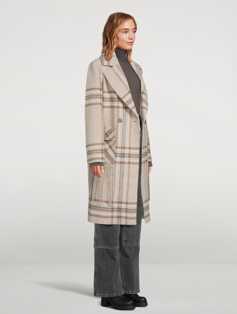 Double-Breasted Wool And Cashmere Coat Plaid Print
