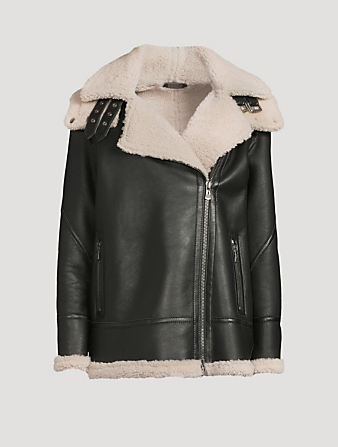 Martina Shearling-Trimmed Leather Moto Jacket