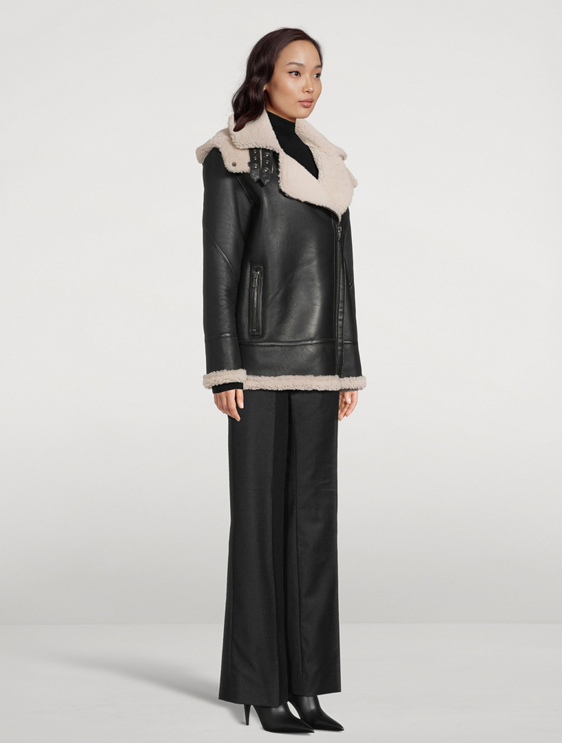 Martina Shearling-Trimmed Leather Moto Jacket