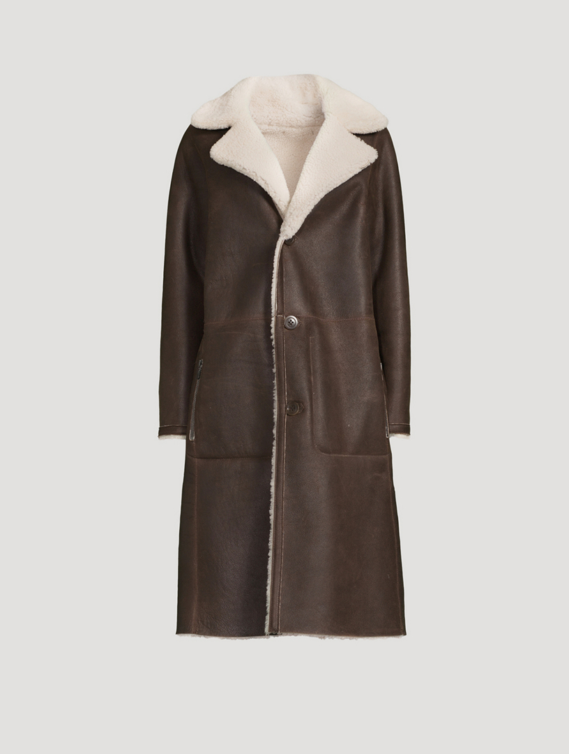 Long Hair Shearling Reversible Double-Breasted Overcoat