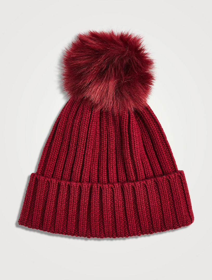 Wool Ribbed Toque With Faux Fur Pom