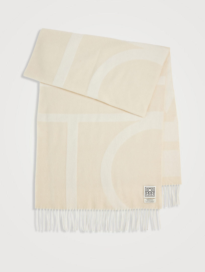 Écharpe En Laine TOTÊME Monogram Beige - Châle élégant Fabriqué En Italie