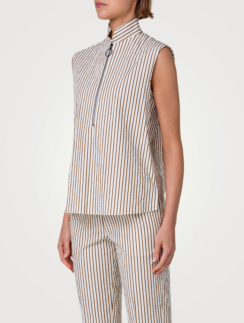 Seersucker Sleeveless Top Striped Print