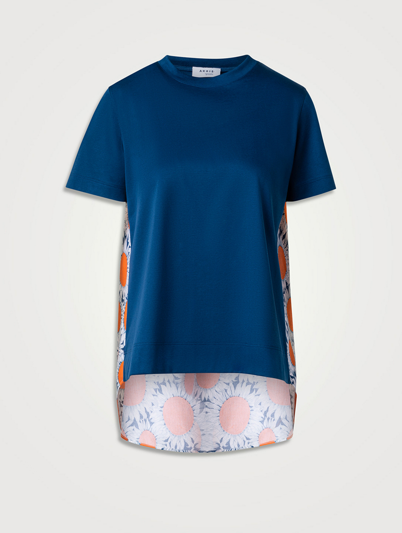 Cotton Jersey T-Shirt With Floral Print Back