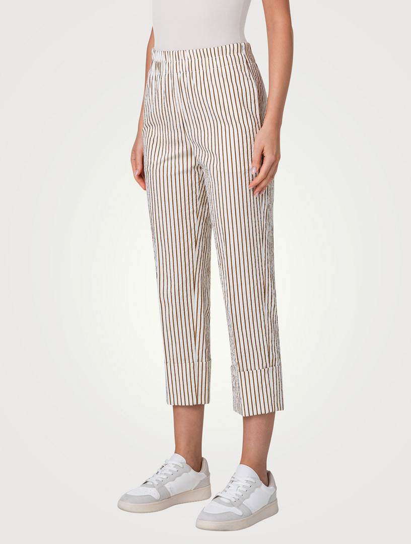 Farell Seersucker Cropped Pants Striped Print