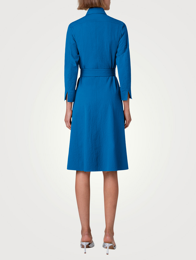 Belted Seersucker Shirt Dress