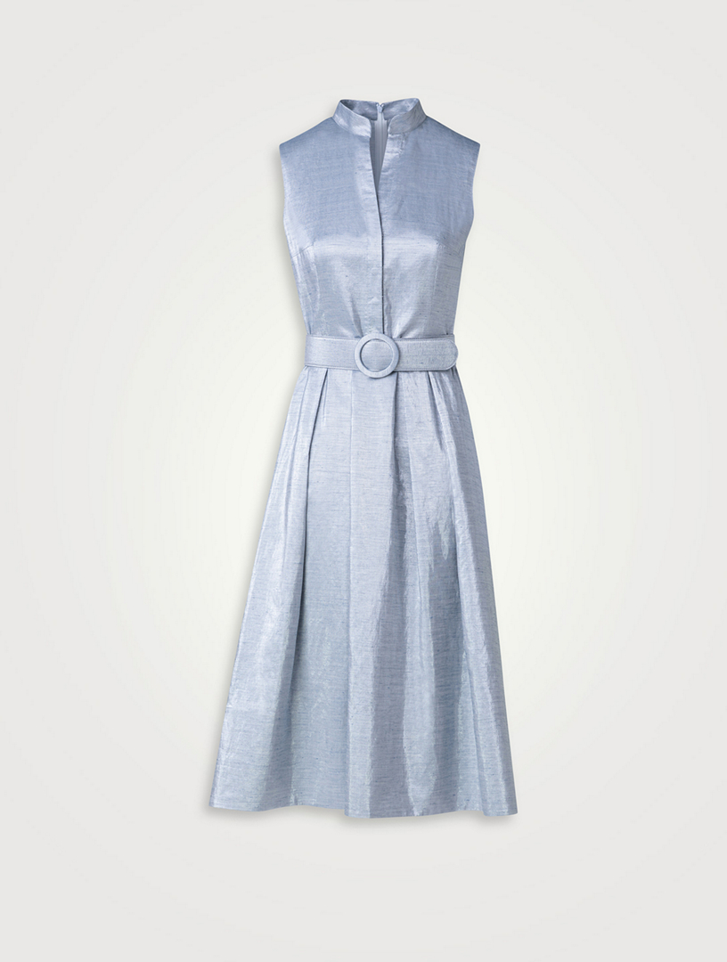 Cotton And Linen Belted Midi Dress