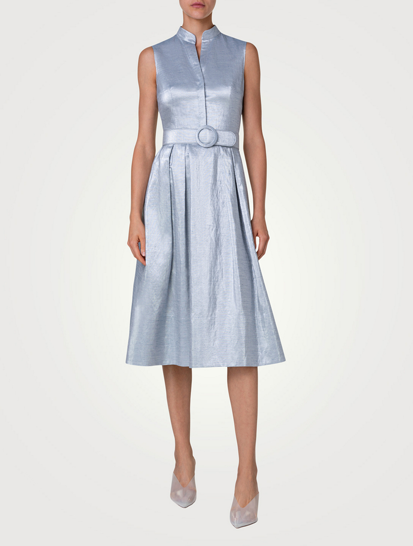 Cotton And Linen Belted Midi Dress
