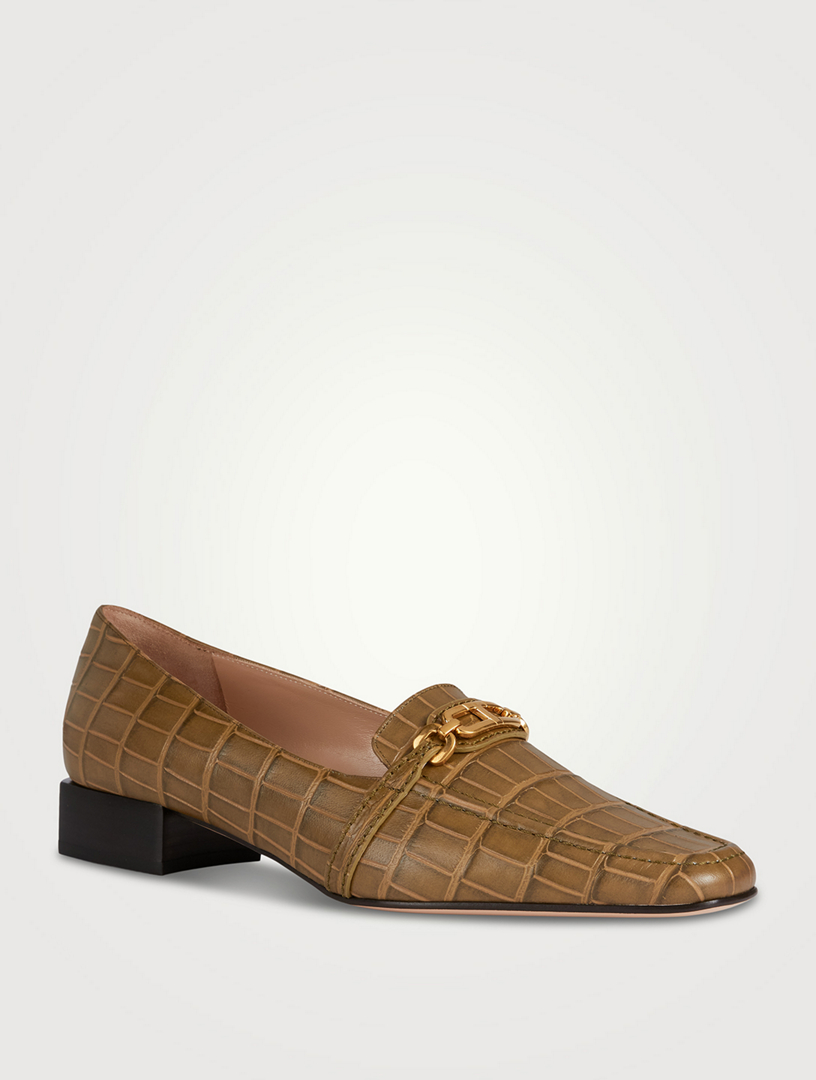 Whitney Croc-Embossed Leather Loafers