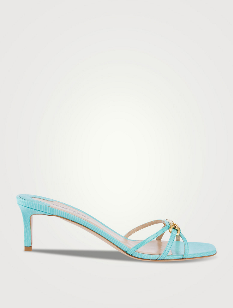 Whitney Lizard-Embossed Leather Mules