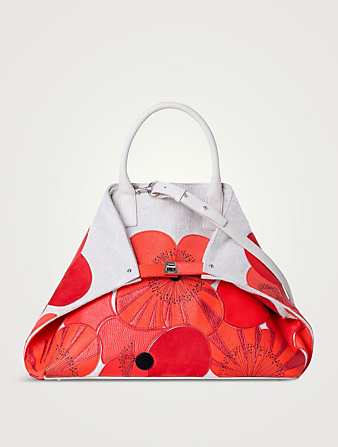 Medium Ai Poppies Leather And Canvas Tote Bag