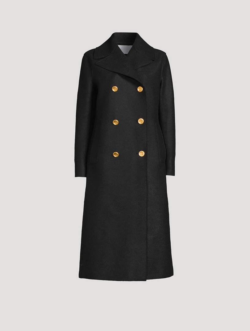 Elegant Black Long Wool Coat Women 3148